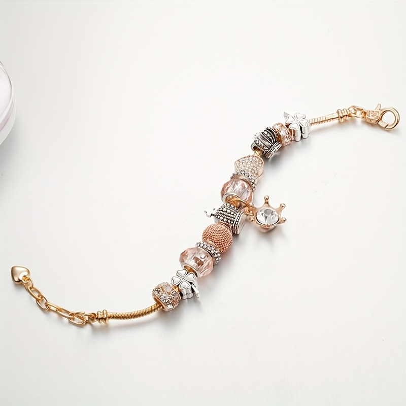 Rose Gold Beaded Bracelet with Rhinestone Accents